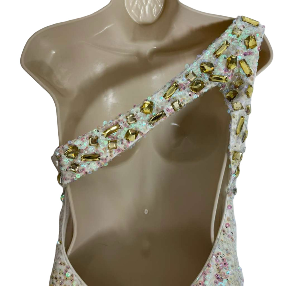 Alyce Paris Womens Sequin Mini Backless One Shoulder Prom Formal Dress Gown sz 4 - Picture 11 of 16